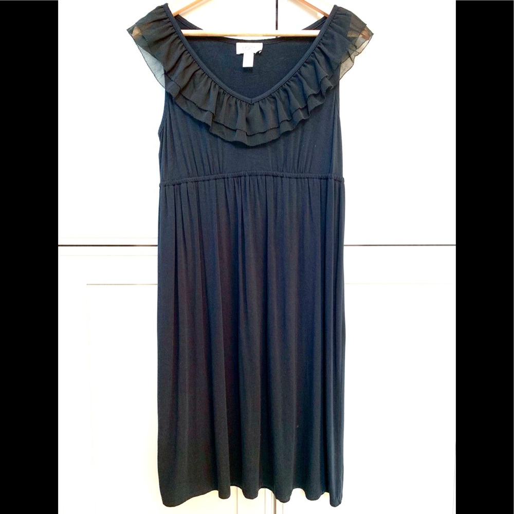 LOFT BLACK RUFFLED LACE NECKLINE BABYDOLL DRESS